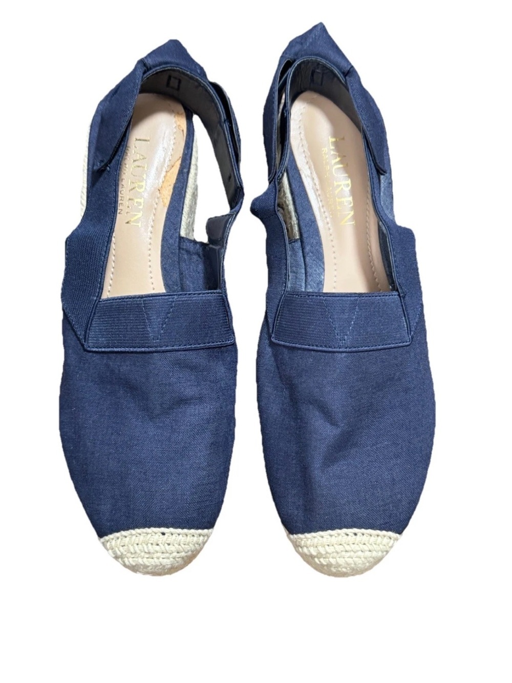 Lauren Ralph Lauren Helma Espadrille Wedge Sandal 7.5B Navy Linen Slingback Jute - Picture 2 of 10